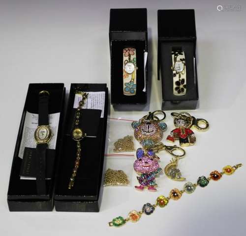 A collection of Joan Rivers gilt metal and paste set costume jewellery, comprising two Quartz bangle