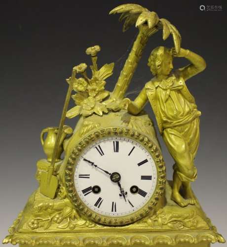 An early 19th century French ormolu mantel clock, the eight day movement with silk suspension,