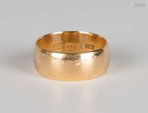 An 18ct gold wide band wedding ring, Birmingham 1919, ring size approx P.Buyer’s Premium 29.4% (