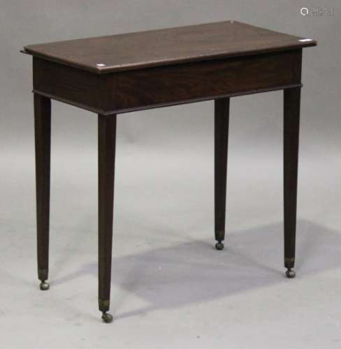 A George III mahogany side table, the rectangular top above a side drawer raised on square