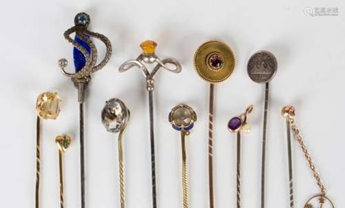 A group of ten stickpins in a variety of designs.Buyer’s Premium 29.4% (including VAT @ 20%) of