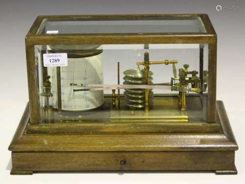 An early 20th century hardwood cased barograph/thermograph with lacquered brass mechanism and