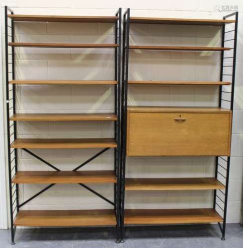 Two mid/late 20th century Ladderax teak and black painted metal shelving units, height 201cm,