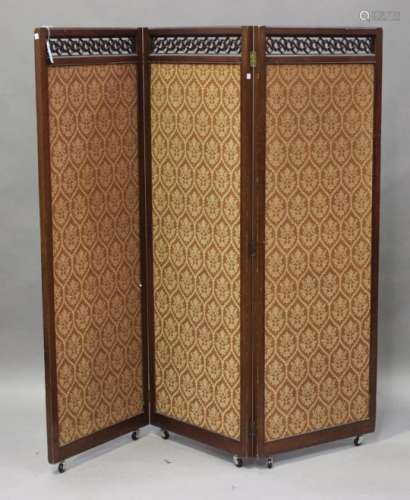 An Edwardian mahogany framed three-fold screen, height 162cm, width 174cm.Buyer’s Premium 29.4% (