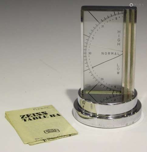 An Art Deco chromium plated table aneroid barometer by Carl Zeiss Jena, the rectangular case with