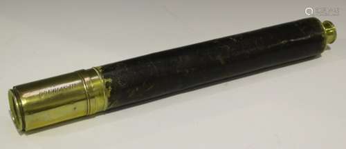 A late 19th century brass and leather bound single-draw telescope, signed 'Bryson, 60 Princes St