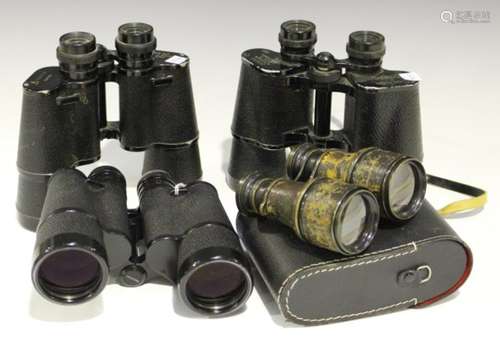 A pair of Carl Zeiss Jena Dekarem 10 x 50 binoculars, a pair of Crescent 20 x 50 binoculars, a