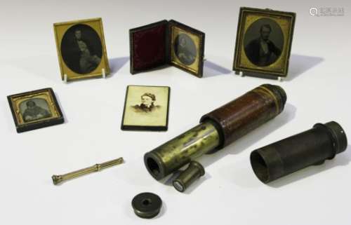 A small group of late Victorian portrait ambrotypes, a gilt metal propelling pencil and part of a