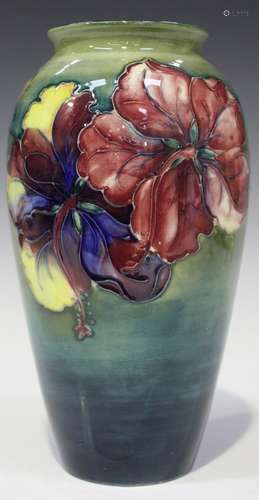 A Moorcroft pottery Hibiscus pattern vase, circa 1950, impressed marks and painted signature to