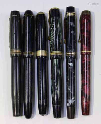 A group of six various fountain pens, including an Onoto 'The Pen', a Penol, a Conway Stewart 27,
