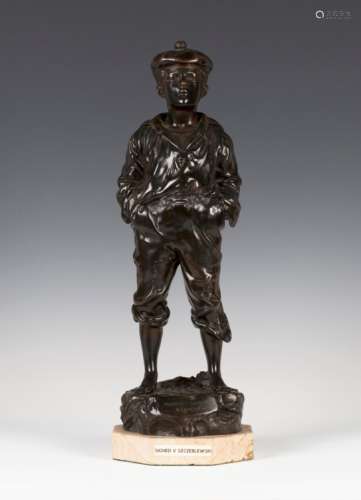 Victor Szczeblewski - Mousse Siffleur, an early 20th century brown patinated cast bronze figure of a