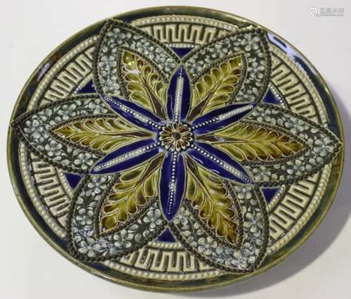 A Doulton Lambeth stoneware comport, circa 1886, decorated by Francis Lee, the circular body with