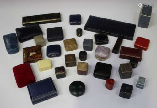 A group of thirty old jewellery boxes and cases, including twelve Victorian and later ring boxes.