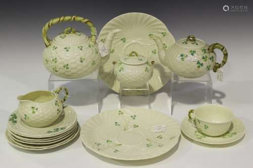 A collection of Belleek Shamrock pattern teawares, various dates, comprising teapot, circa 1891-