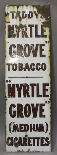 An early 20th century 'Taddy's Myrtle Grove Tobacco' enamelled advertising sign, 140cm x 43cm.