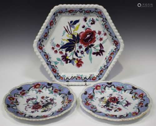 A J. & W. Ridgway Fancy Stone China part dinner service, circa 1814-30, each piece decorated with