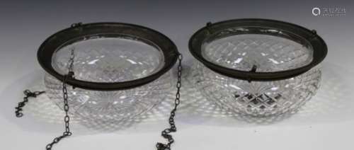 A pair of late 19th/early 20th century cut glass and patinated bronze mounted circular ceiling