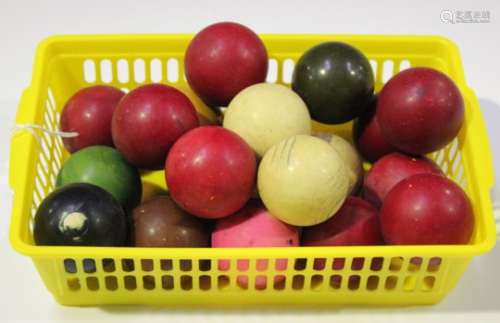 A collection of 19th century ivory snooker balls, some stained, mostly diameter 4.7cm.Buyer’s