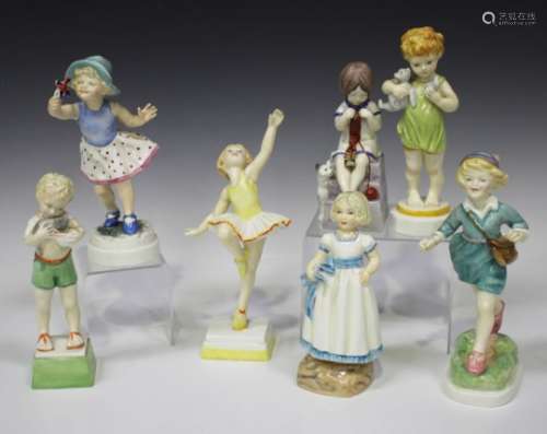 A set of seven Royal Worcester bone china Girl figures from the Days of the Week series, modelled by