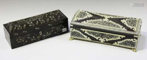 A late 19th/early 20th century Anglo-Indian horn and ivory mounted sandalwood box of domed