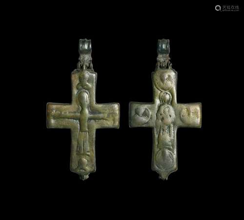 Byzantine Reliquary Cross Pendant with Saints