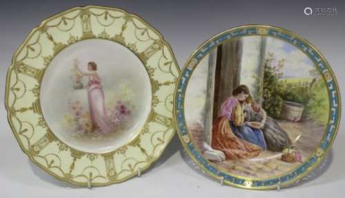 A Minton porcelain plate, circa 1877, painted with two seated young girls eating cherries in a