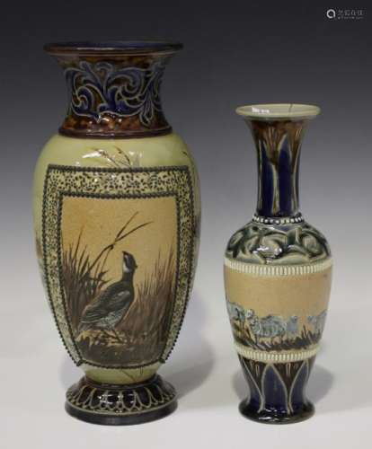 A Doulton Lambeth stoneware vase, circa 1886, decorated by Florence E. Barlow, monogrammed, with a