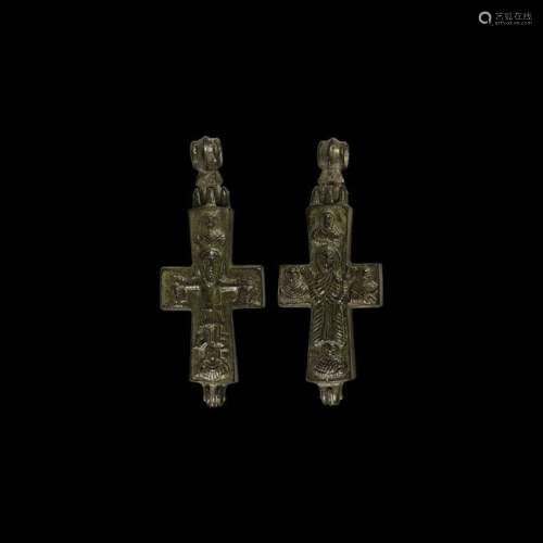 Byzantine Reliquary Cross Pendant with Saints