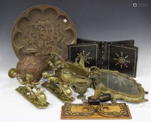 A group of mixed metalware and collectors' items, including a Middle Eastern copper vase, a