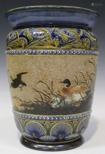 A Doulton Lambeth stoneware vase, 1880, decorated by Florence E. Barlow, monogrammed, decorated with