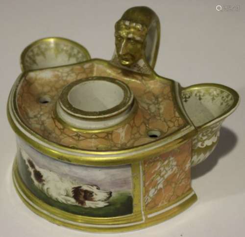 A Barr Flight & Barr Worcester porcelain inkwell, circa 1807-13, the kidney shaped body painted with