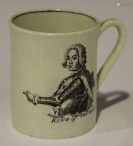 A small Worcester porcelain cylindrical King of Prussia mug, circa 1757, the gently waisted body