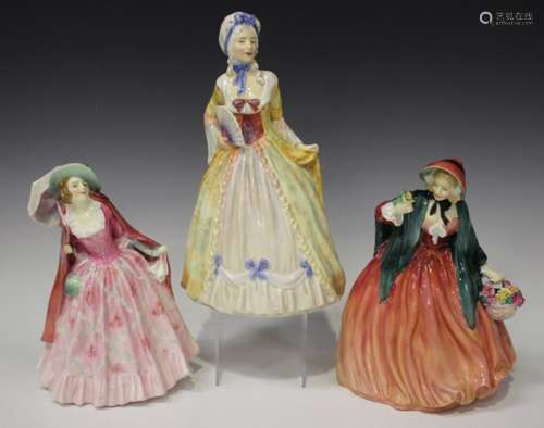 Three Doulton figures, comprising Mrs Fitzherbert, HN2007, Lady Charmion, HN1949, and Mirabel,