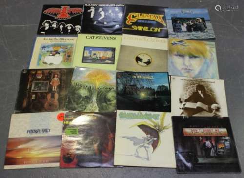 A collection of mainly 1970s LP records, including albums by Accolade, The Rolling Stones, Cat