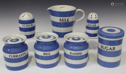 A group of T.G. Green blue banded Cornish Kitchen Ware, comprising a small pudding bowl, a jug, a