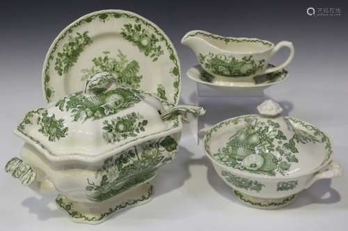 A Mason's 'Fruit Basket' pattern green printed part service, comprising soup tureen, cover and