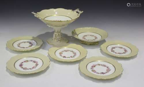 An English porcelain part dessert service, late 19th century, decorated with flowers and foliage