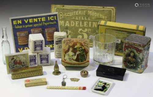 A selection of Continental advertising wares, including a Moet & Chandon glass wine bottle holder, a
