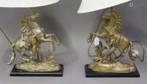 After Guillaume Coustou - a pair of late 19th century gilt painted cast spelter figures of Marly