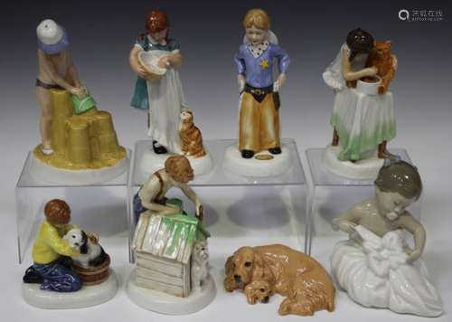 Six Royal Doulton Childhood Days Series figures, comprising And One For You, HN2970, Please Keep