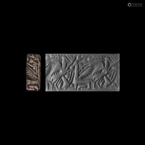 Mitannian Cylinder Seal with Winged Quadrupeds