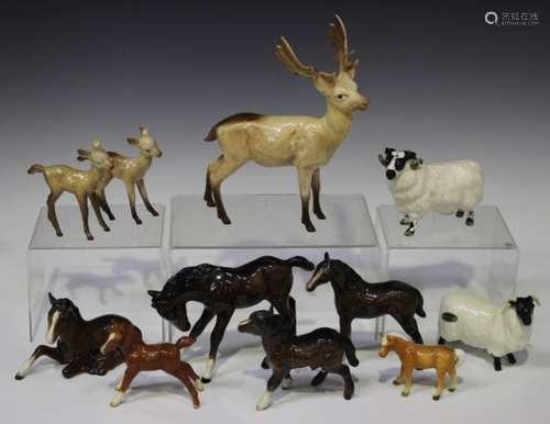 Nine Beswick animals, comprising Stag, No. 981, two fawns, No. 1000B, foal, No. 947, Shetland