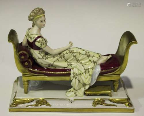 A Scheibe-Alsbach German porcelain figure, modelled as Madame Récamier, late 19th/early 20th