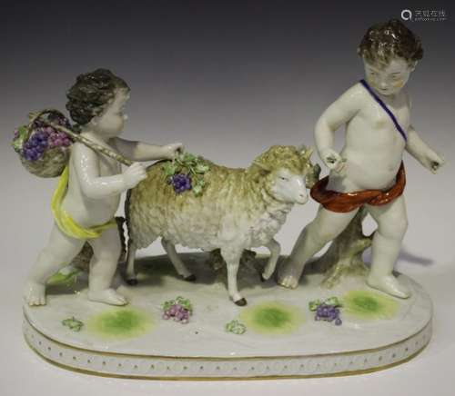 A large Rudolstadt Volkstedt German porcelain figure group, early 20th century, modelled as two