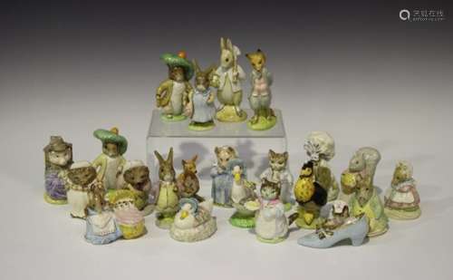 Twenty-one Beatrix Potter figures, comprising Goody Tiptoes, Sally Henny Penny, The Old Woman Who