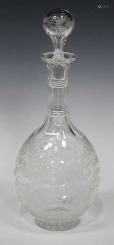 An engraved Stourbridge glass decanter and stopper, possibly Stevens & Williams, late 19th/early