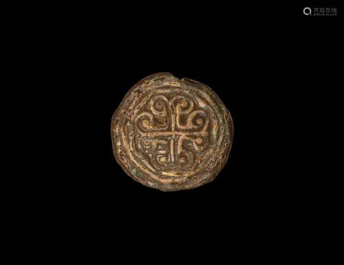 Anglo-Saxon Gilt Saucer Brooch with Scroll Cross