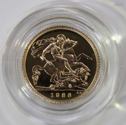 An Elizabeth II proof half-sovereign 1986, cased.Buyer’s Premium 29.4% (including VAT @ 20%) of