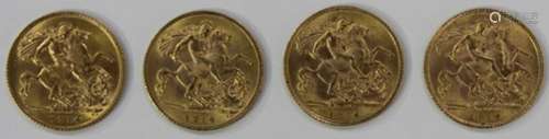 Four George V half-sovereigns, all 1914.Buyer’s Premium 29.4% (including VAT @ 20%) of the hammer