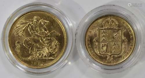 A Victoria Jubilee Head two-coin set, comprising sovereign and half-sovereign, both 1887, with a